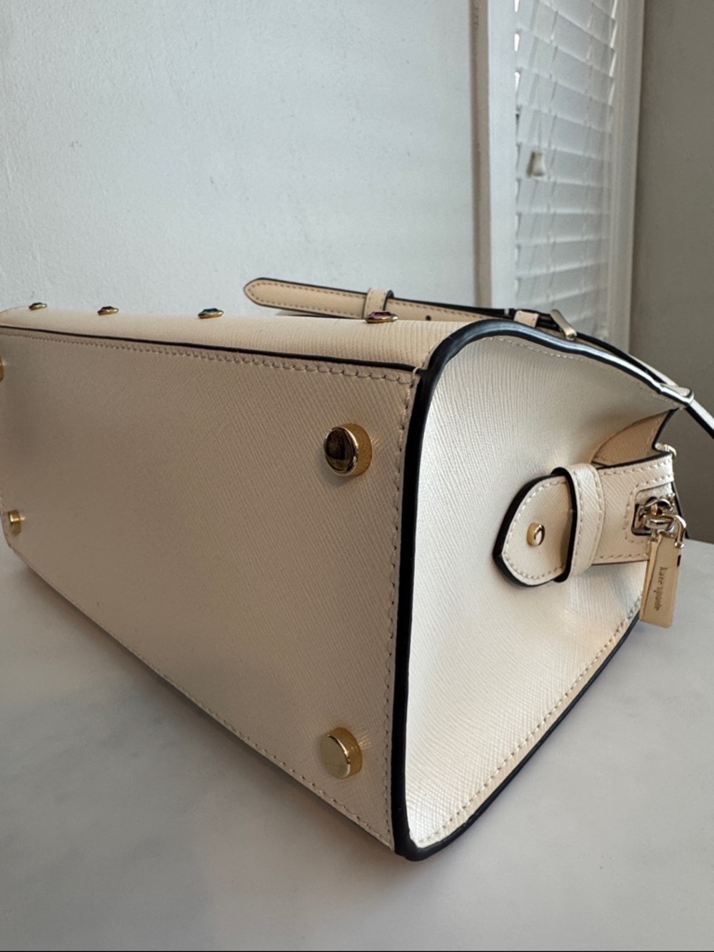 kate spade cream satchel with multicolor jeweled studs - Picture 4 of 7